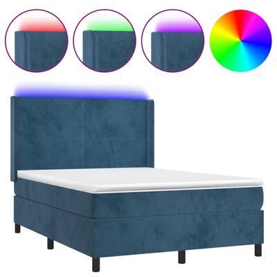 vidaXL Boxspring met matras en LED fluweel donkerblauw 140x190 cm