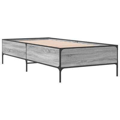 vidaXL Bedframe bewerkt hout en metaal grijs sonoma eiken 90x190 cm