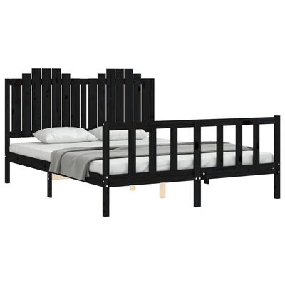 vidaXL Bedframe met hoofdbord massief hout zwart