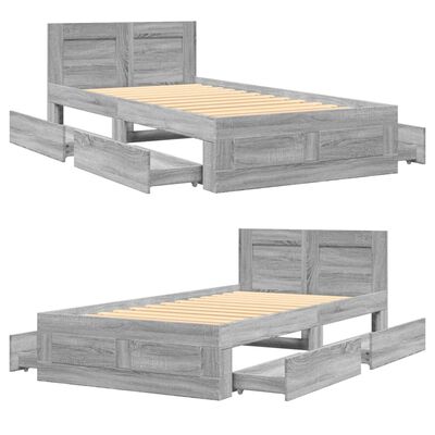 vidaXL Bedframe met hoofdeinde bewerkt hout grijs sonoma 100x200 cm