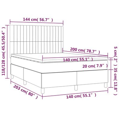 vidaXL Boxspring met matras en LED stof donkerbruin 140x200 cm