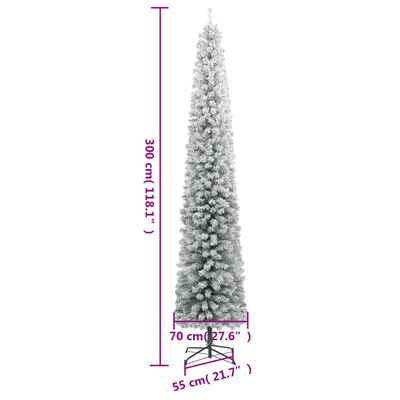 vidaXL Kunstkerstboom smal met standaard en sneeuw 300 cm PVC