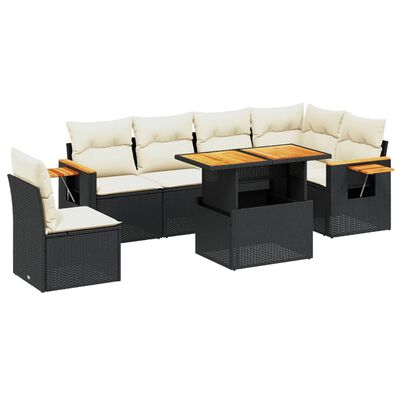 vidaXL 7-delige Loungeset met kussens poly rattan zwart