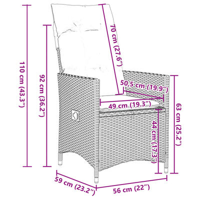 vidaXL 11-delige Bistroset met kussens poly rattan beige