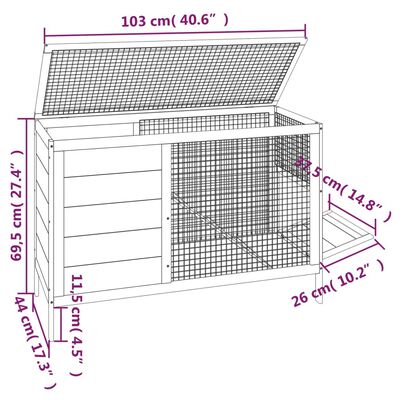 vidaXL Konijnenhok 103x44x69,5 cm massief grenenhout bruin