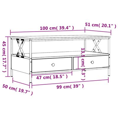 vidaXL Salontafel 100x51x45 cm bewerkt hout sonoma eikenkleurig