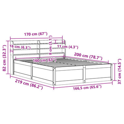 vidaXL Bedframe met hoofdbord massief grenenhout wit 160x200 cm