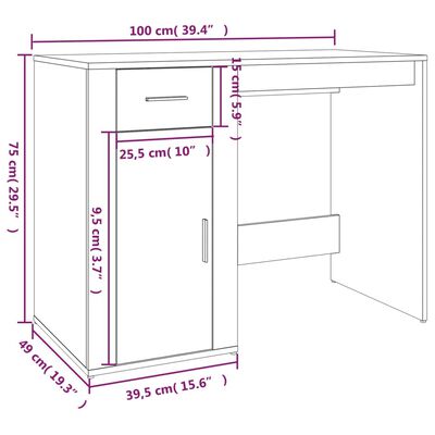 vidaXL Bureau 100x49x75 cm bewerkt hout bruin eikenkleur