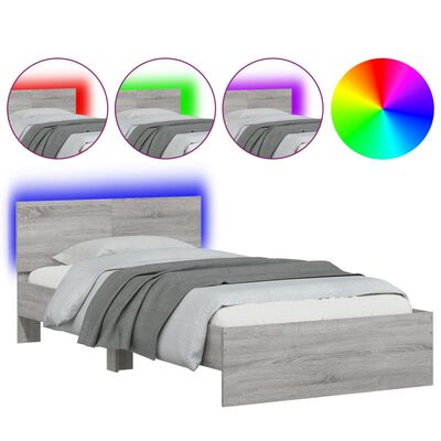 vidaXL Bedframe met hoofdbord en LED grijs sonoma eiken 100x200 cm