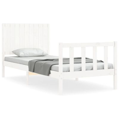 vidaXL Bedframe met hoofdbord massief hout wit 90x200 cm