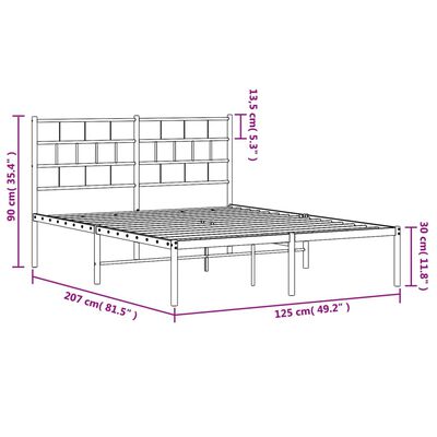 vidaXL Bedframe met hoofdbord metaal zwart 120x200 cm