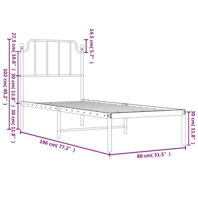 vidaXL Bedframe met hoofdbord zonder matras metaal wit 75x190 cm