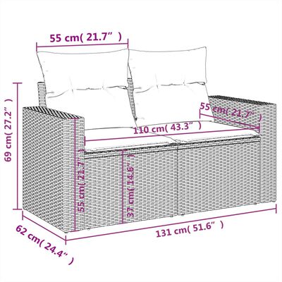 vidaXL 4-delige Loungeset met kussens poly rattan gemengd beige