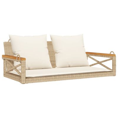 vidaXL Schommelbank met kussens 109x62x40 cm poly rattan beige