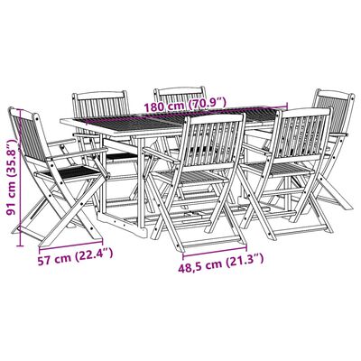 vidaXL 7-delige Tuinset 180x90x75 cm massief acaciahout