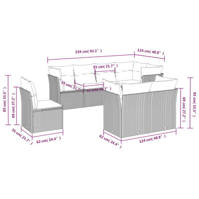 vidaXL 8-delige Loungeset met kussens poly rattan beige