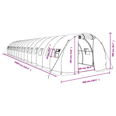 vidaXL Tuinkas met stalen frame 48 m² 16x3x2 m groen