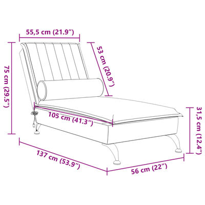 vidaXL Massage chaise longue met bolster fluweel wijnrood