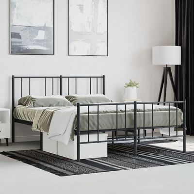 vidaXL Bedframe met hoofd- en voeteneinde metaal zwart 150x200 cm