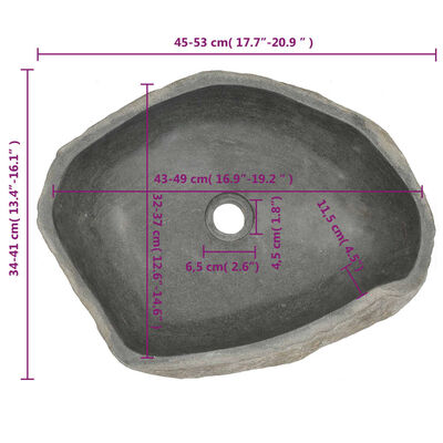 vidaXL Wastafel ovaal (45-53)x(34-41) cm riviersteen