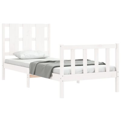 vidaXL Bedframe met hoofdbord massief hout wit 90x200 cm