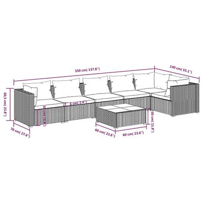 vidaXL 7-delige Loungeset met kussens poly rattan zwart