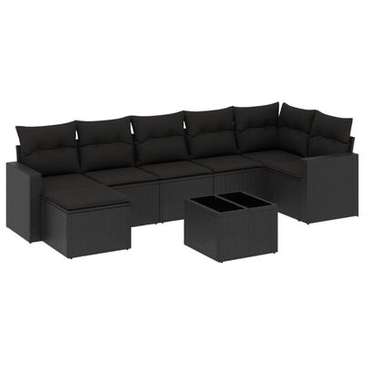 vidaXL 8-delige Loungeset met kussens poly rattan zwart