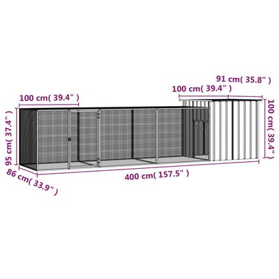 vidaXL Kippenhok 400x91x100 cm gegalvaniseerd staal antracietkleurig