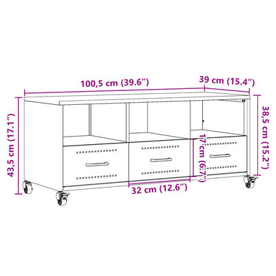 vidaXL Tv-meubel 100,5x39x43,5 cm staal wit