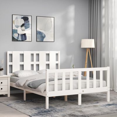 vidaXL Bedframe met hoofdbord massief hout wit 120x200 cm