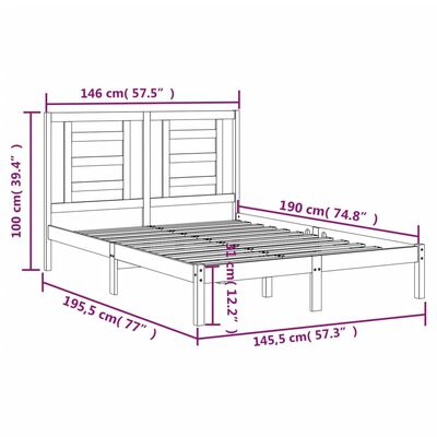 vidaXL Bedframe massief grenenhout zwart 140x190 cm