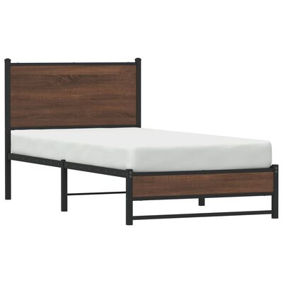 vidaXL Bedframe met hoofdbord metaal bruin eikenkleurig 90x200 cm