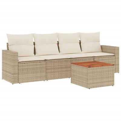 vidaXL 5-delige Loungeset met kussens poly rattan beige