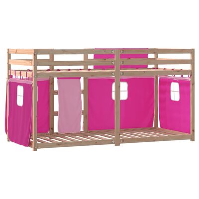 vidaXL Stapelbed met gordijnen 90x200 cm grenenhout roze