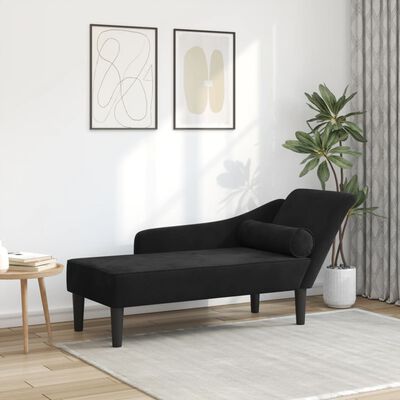 vidaXL Chaise longue met kussens fluweel zwart