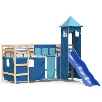 vidaXL Kinderhoogslaper met toren 90x190 cm massief grenenhout blauw