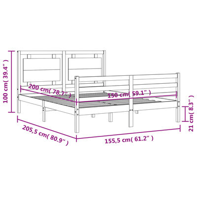 vidaXL Bedframe met hoofdbord massief hout wit