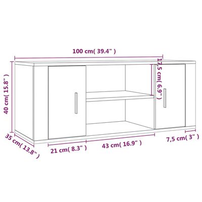 vidaXL Tv-meubel 100x35x40 cm bewerkt hout grijs sonoma eikenkleurig