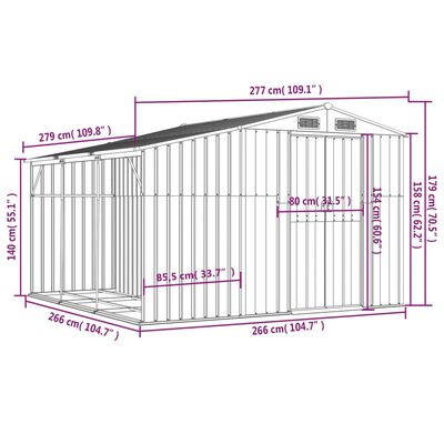 vidaXL Tuinschuur 277x279x179 cm gegalvaniseerd staal antracietkleurig