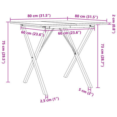 vidaXL Eettafel X-frame 80x80x75 cm massief grenenhout en gietijzer