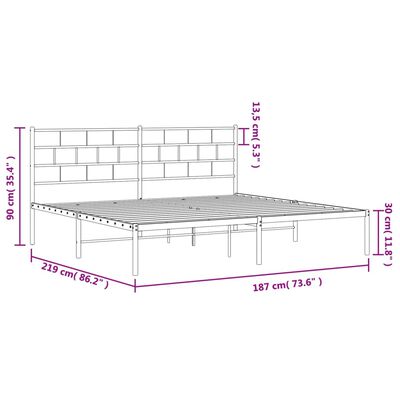 vidaXL Bedframe met hoofdbord metaal zwart 183x213 cm