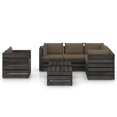 vidaXL 8-delige Loungeset met kussens grijs geïmpregneerd hout