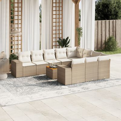 vidaXL 11-delige Tuinset met kussens poly rattan beige