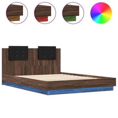 vidaXL Bedframe met hoofdbord en LED bruin eikenkleurig 150x200 cm