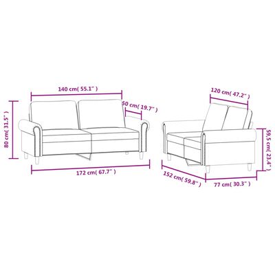 vidaXL 2-delige Loungeset met kussens fluweel wijnrood