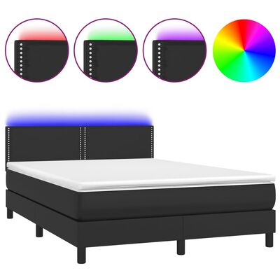 vidaXL Boxspring met matras en LED kunstleer zwart 140x190 cm