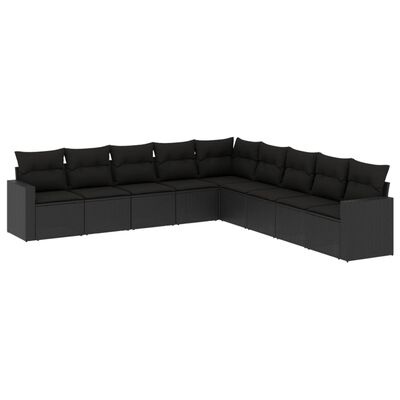 vidaXL 9-delige Loungeset met kussens poly rattan zwart