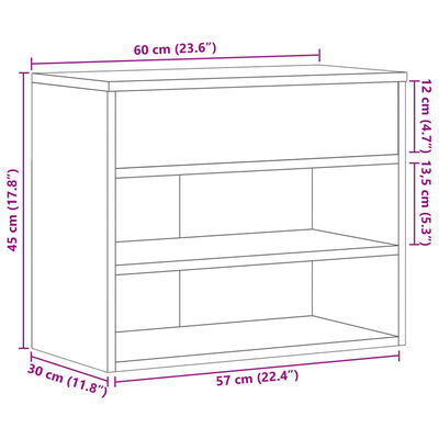 vidaXL Schoenenbank 60x30x45 cm bewerkt hout betongrijs