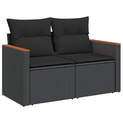 vidaXL 3-delige Loungeset met kussens poly rattan zwart