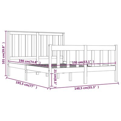 vidaXL Bedframe massief grenenhout wit 135x190 cm 4FT6 Double